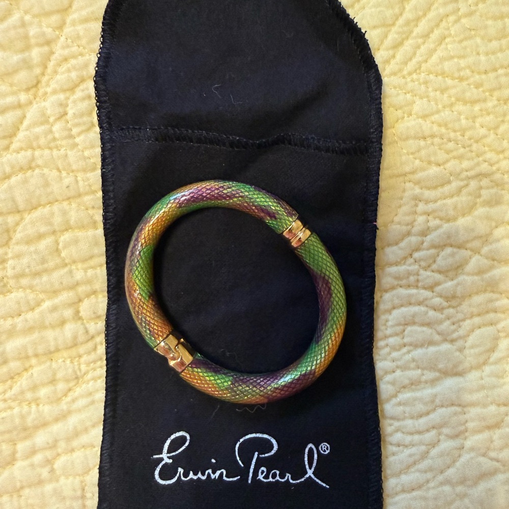 Erwin Pearl Snakeskin Bangle Bracelet 22kt Yellow Gold Plated NWOT